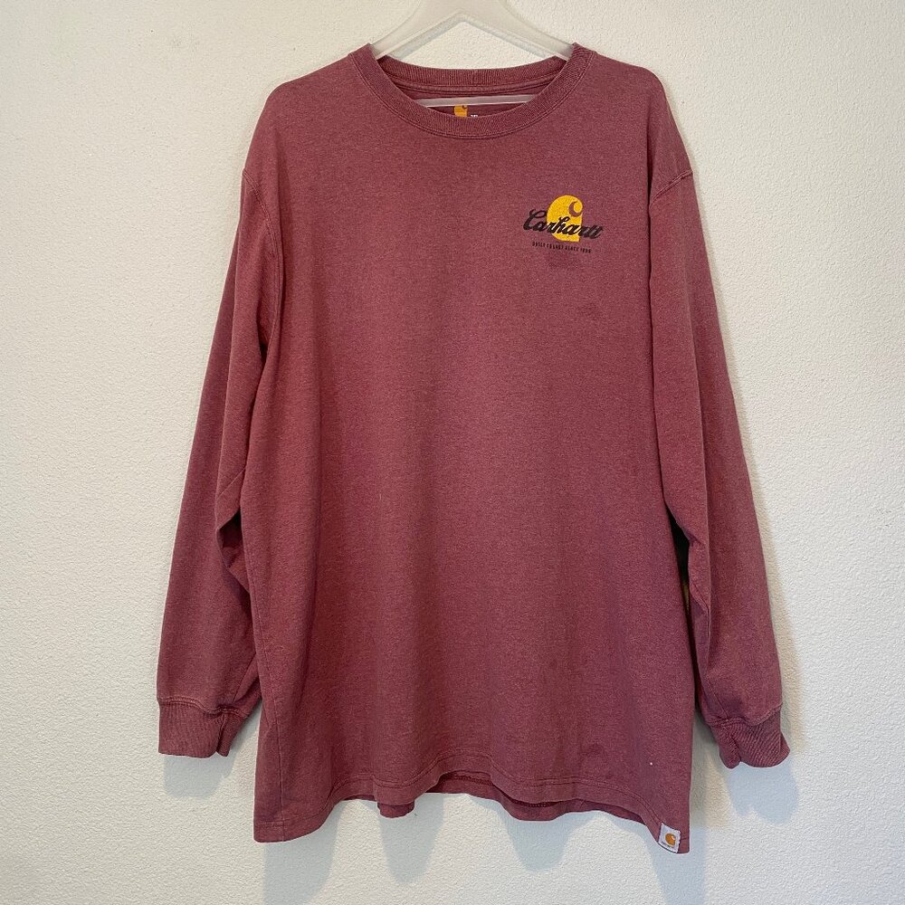 Carhartt Long Sleeve Red 2XL Work Shirt Distressed‎ Paint Specks